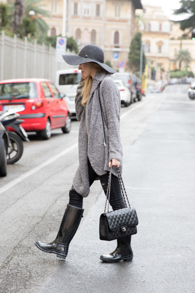 chanel rain boots outfit