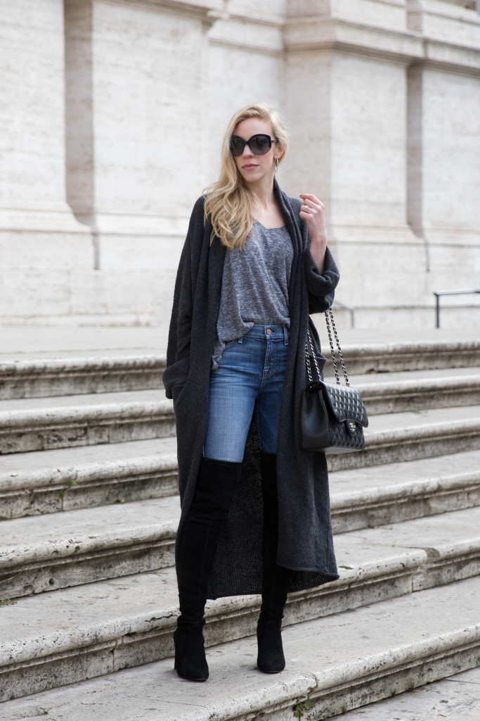 Long cardigan with outlet boots