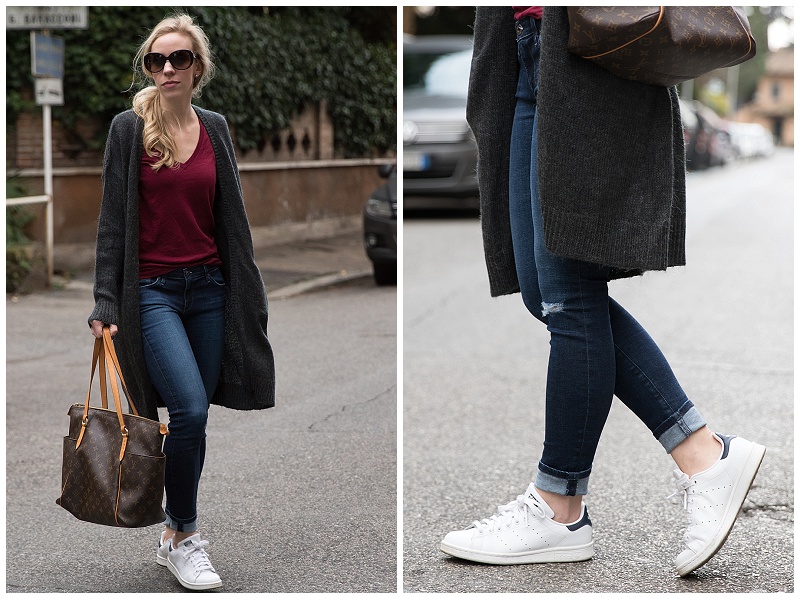 H&M long maxi cardigan with tee shirt and distressed jeans, Louis Vuitton  totally MM tote, Chanel oversized tortoiseshell sunglasses, long cardigan  casual outfit - Meagan's Moda