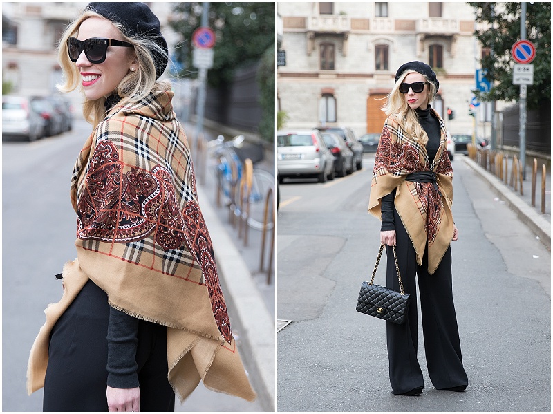 vintage Burberry shawl with wrap belt, how to wear an oversized scarf with  a wrap belt, Milan Fashion Week AW16 street style - Meagan's Moda