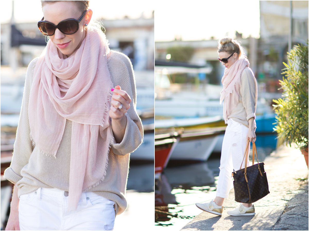 Louis Vuitton Totally MM monogram tote, bllush pink scarf with