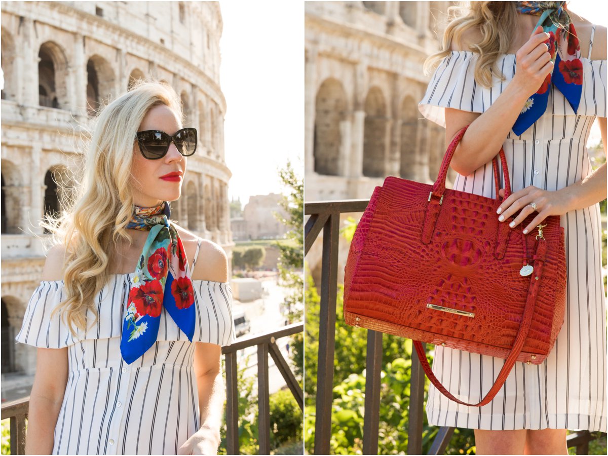 When in Rome: Cold shoulder dress, Silk scarf & Wedge sandals } - Meagan's  Moda
