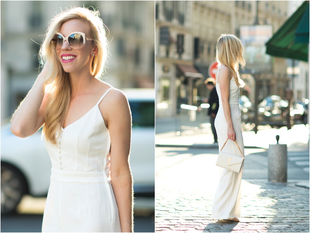 Express white off the shoulder top, Saint Laurent white chain wallet  monogram clutch, Dior beige Extase sunglasses, off the shoulder top with  high waist jeans outfit - Meagan's Moda