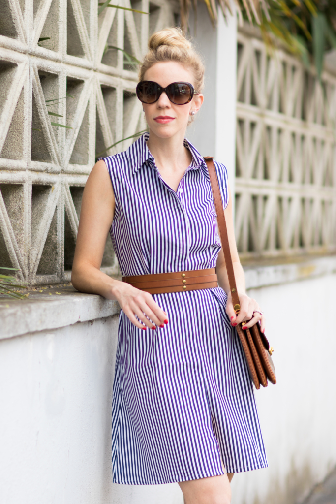SheIn navy and white striped shirt dress with leather belt, shirt dress