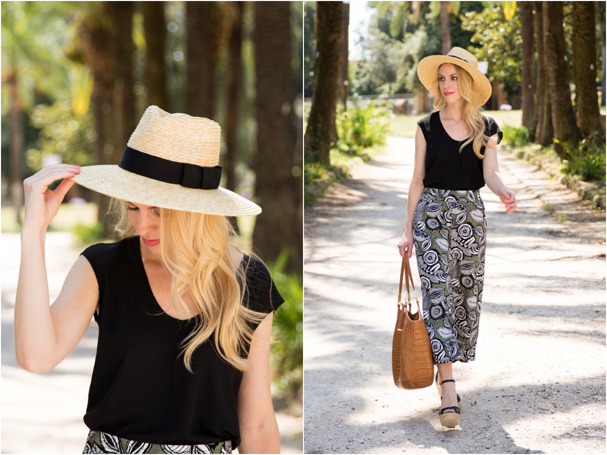 Vacation Ready: Panama hat, Floral print culottes & Wedge sandals } -  Meagan's Moda