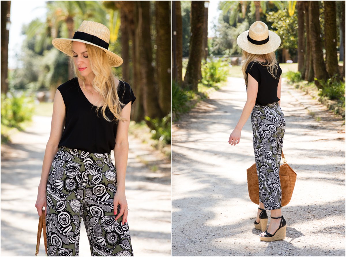 LOFT floral print culottes, tropical print pants summer outfit