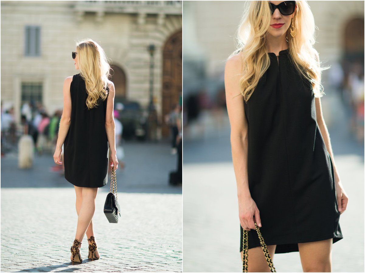 black dress with leopard heels