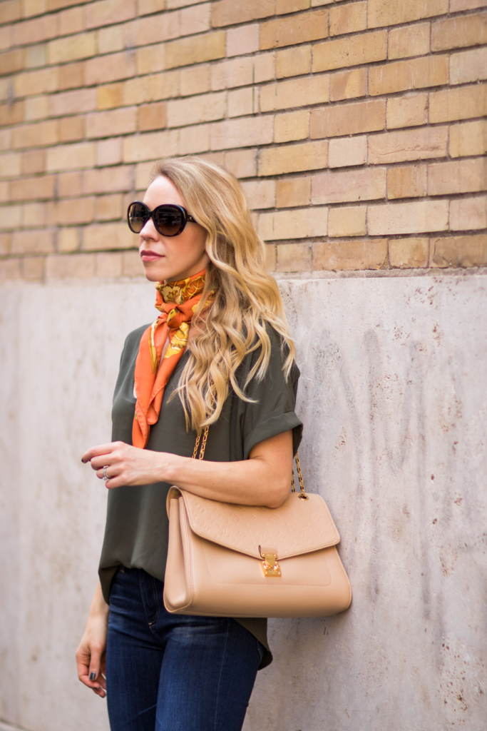 { Vintage Accent: Olive tee, Silk scarf & Cropped denim } - Meagan&#39;s Moda