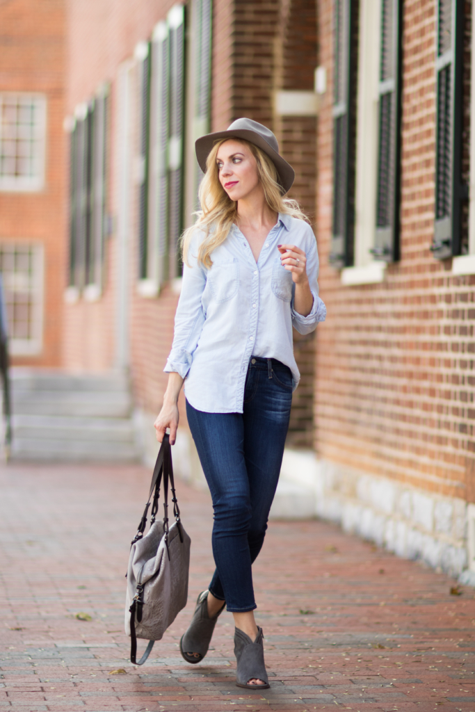 peep toe booties with jeans