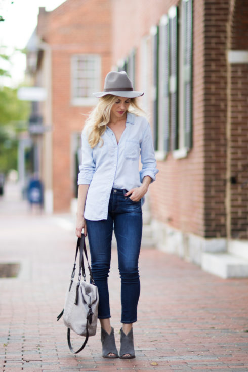 { Denim Love: Chambray shirt, Cropped jeans & Peep-toe booties ...