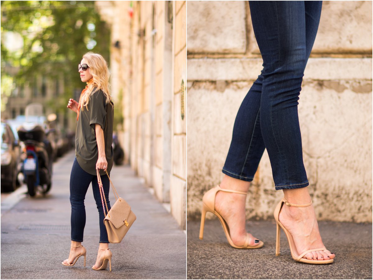 Vintage Accent: Olive tee, Silk scarf & Cropped denim } - Meagan's