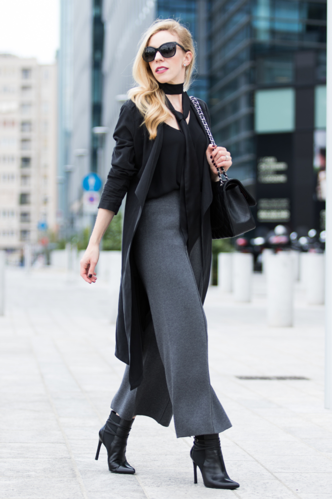 milan fashion week ss17 street style black drapey trench coat with