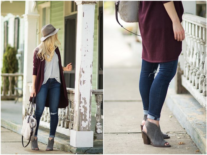 { Favorite Fall Colors: Burgundy cardigan, Distressed denim & Gray ...