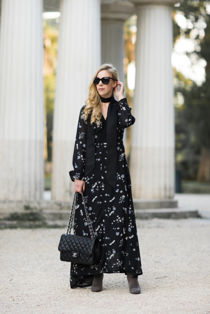 Long floral dress with boots hotsell