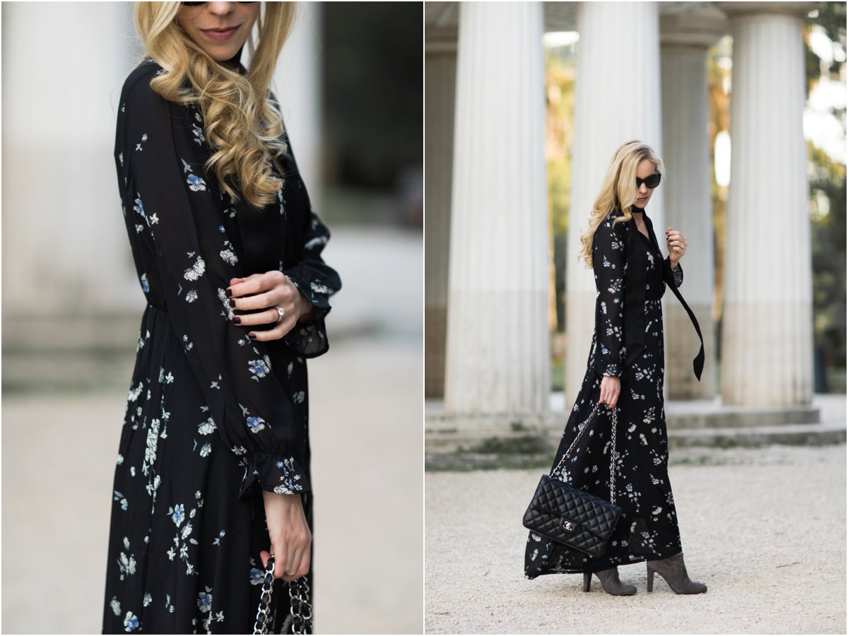 long floral dress with boots