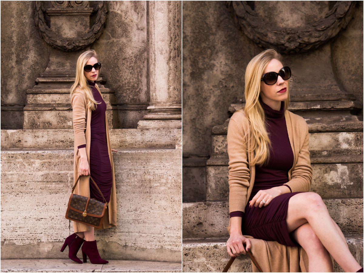 burgundy turtleneck outfit