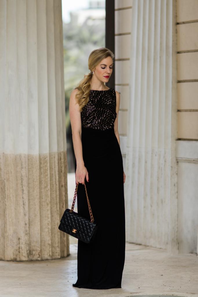 ralph lauren black and gold dress