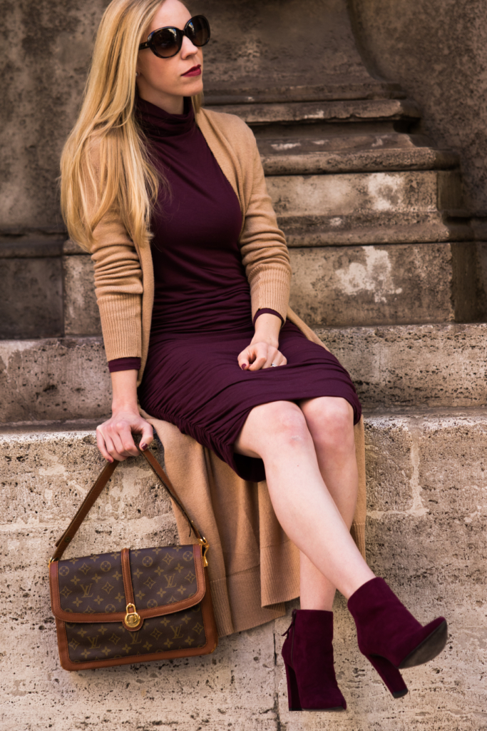 Stuart Weitzman Jump tan suede booties, vintage Louis Vuitton Passy bag,  long beige cardigan, high waist ankle jeans with booties, long cardigan  spring outfit - Meagan's Moda