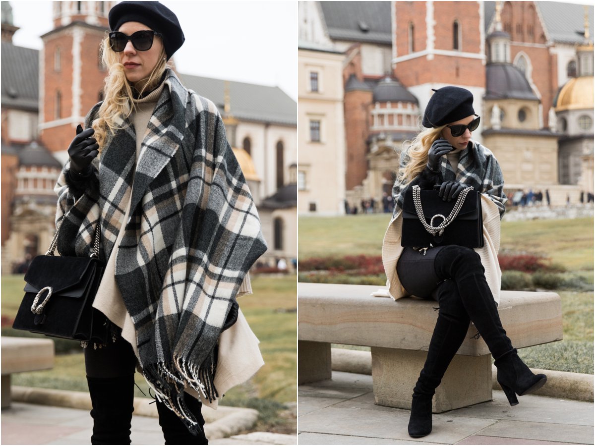 black and white plaid blanket wrap scarf gucci black suede