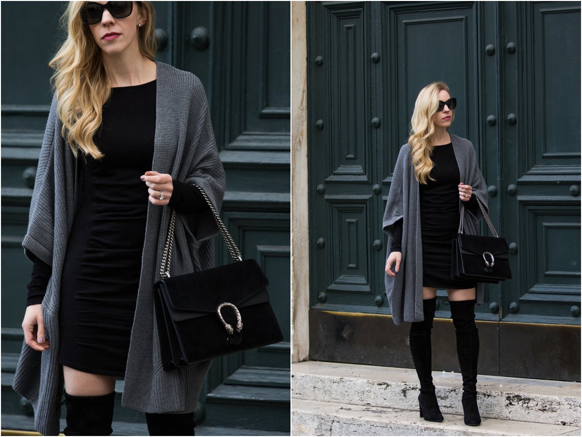 Black dress with outlet cardigan outfit