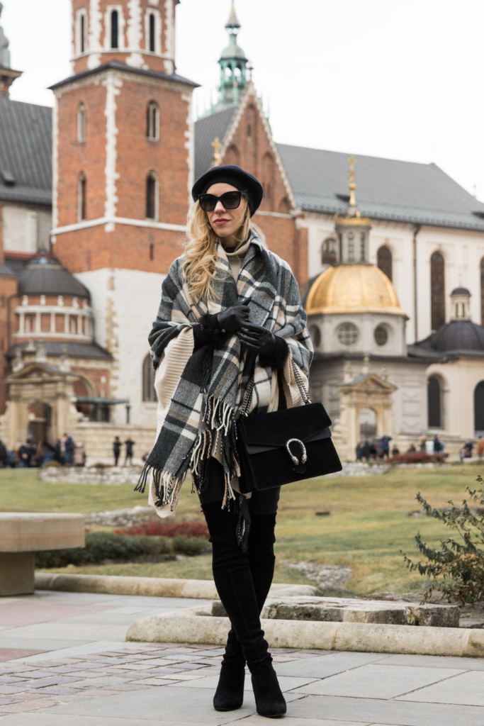 Three Outfits With a Black Plaid Blanket Scarf for Fall