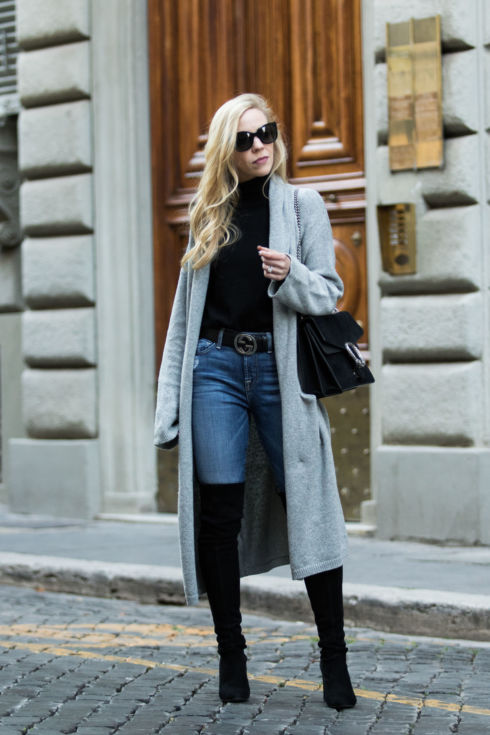 Rome Street Style: Maxi Cardigan, High Waist Jeans & Over-the-Knee ...