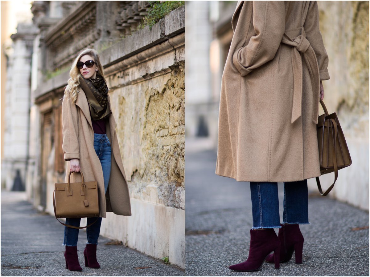 fashion-blogger-wearing-camel-coat-and-brown-louis-vuitton-shine-shawl- monogram-scarf - Meagan's Moda