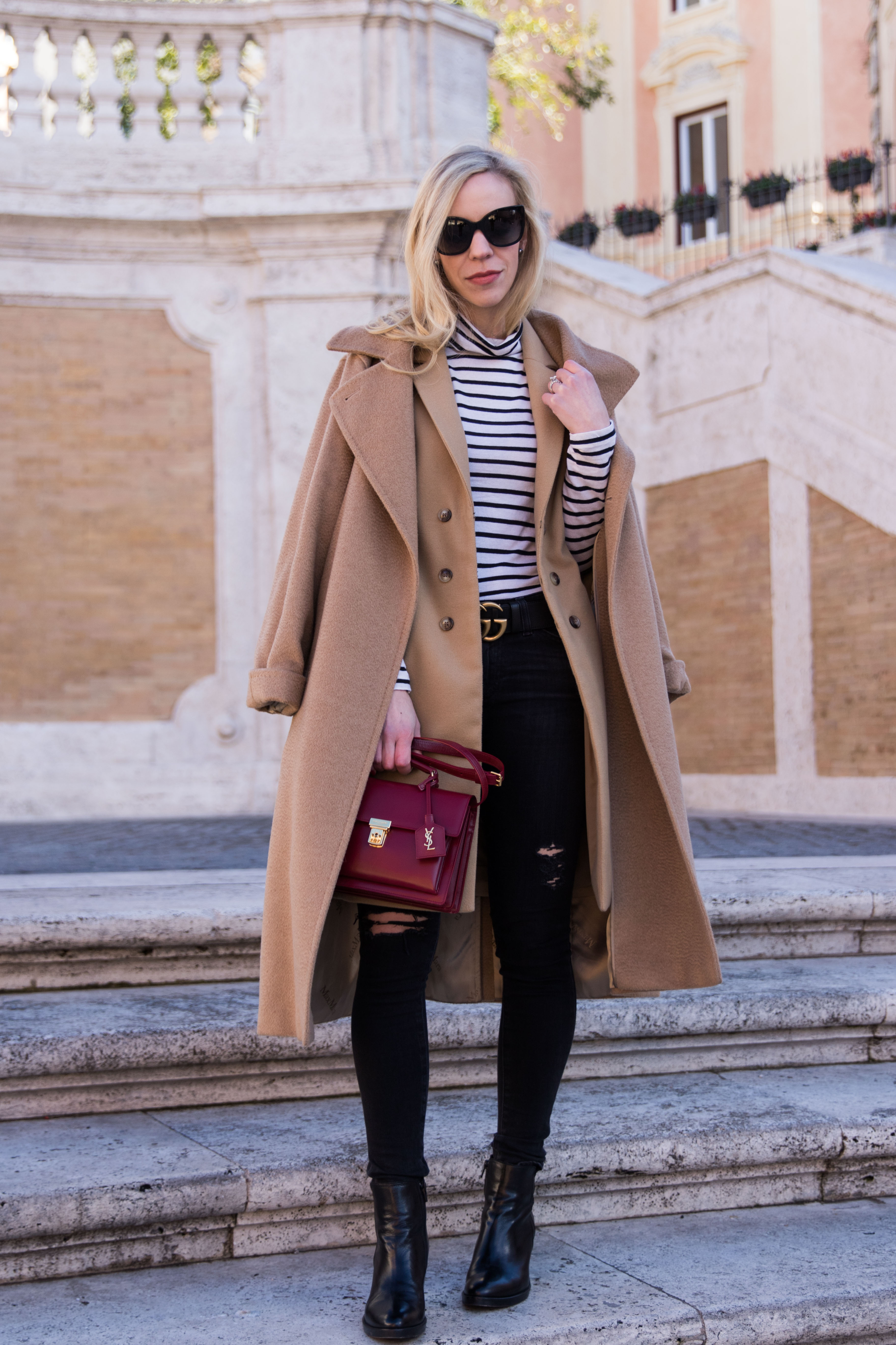 Saint Laurent Shopping black leather tote outfit idea - Meagan's Moda