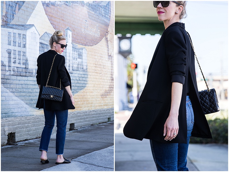 Downtown Titusville: Black Blazer, Straight Leg Jeans & Slide Sandals ...