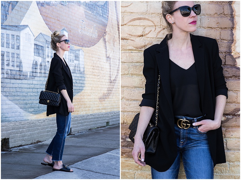 Downtown Titusville: Black Blazer, Straight Leg Jeans & Slide Sandals ...