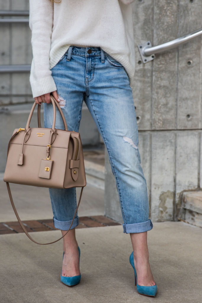 Prada Esplanade City tote cammeo nude, AG Jeans Jodi Crop flare jean -  Meagan's Moda