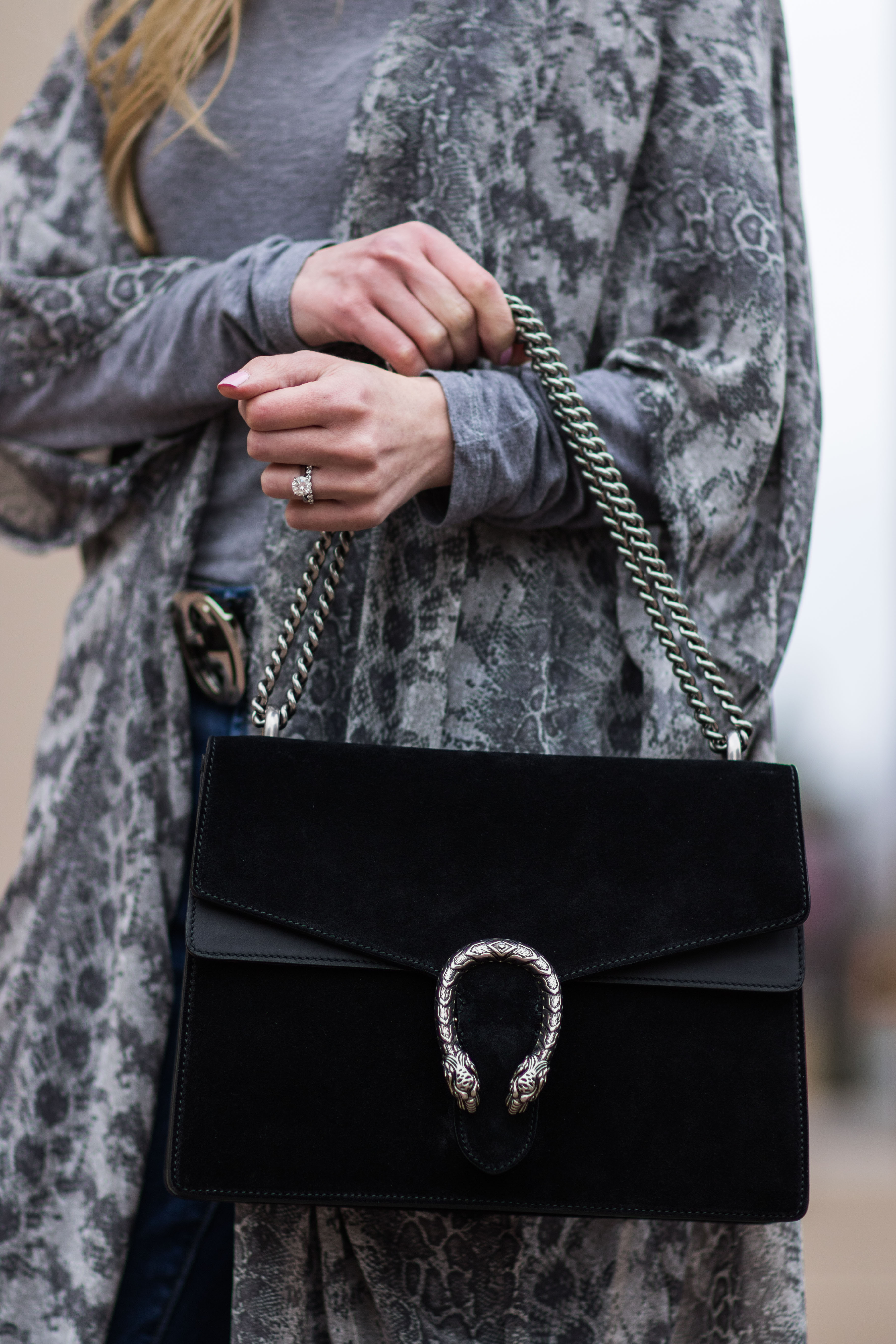 Gucci black suede Dionysus shoulder bag outfit - Meagan's Moda