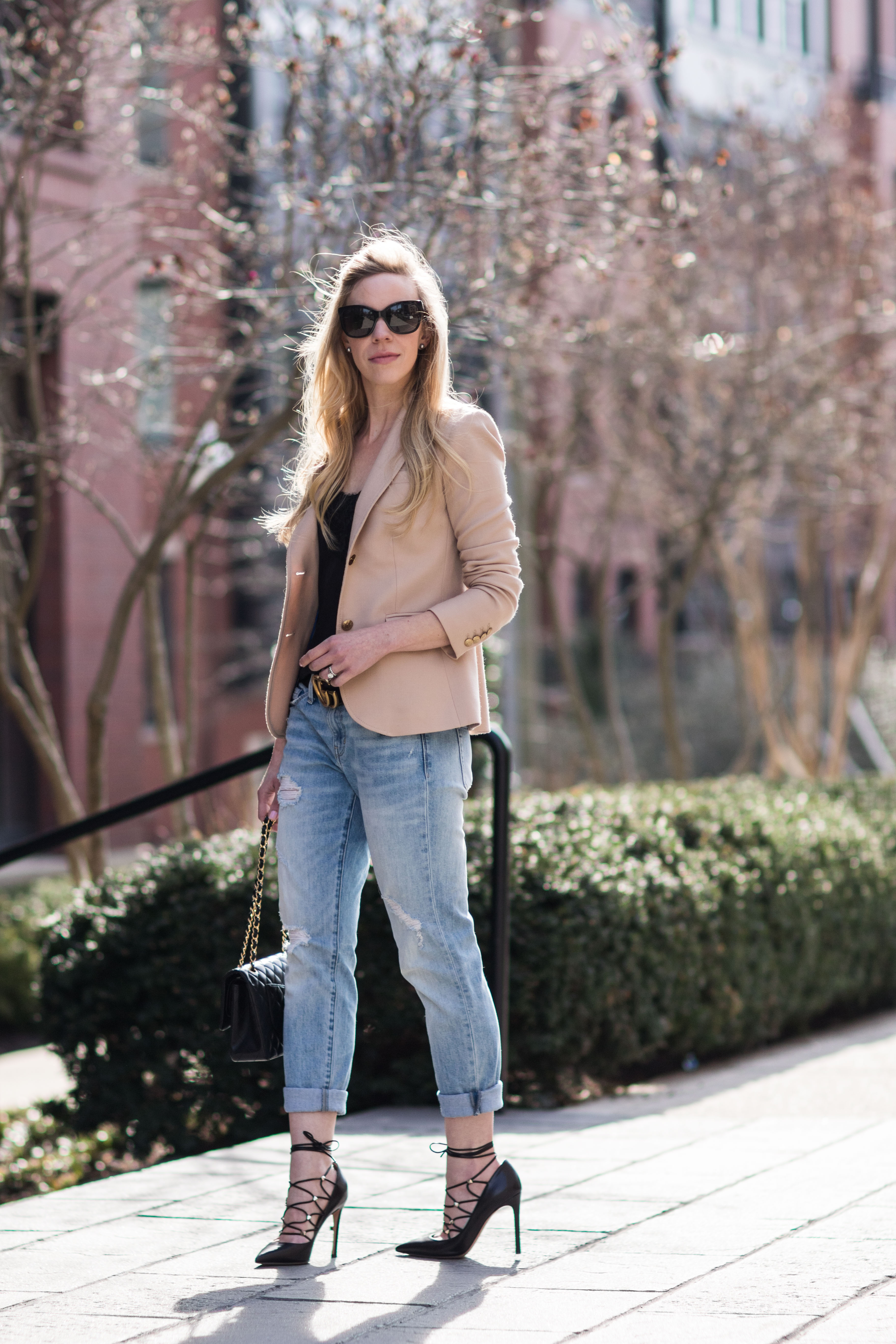 How to wear an oversized blouson sleeve cardigan for fall with lace  camisole and high waist jeans - Meagan's Moda