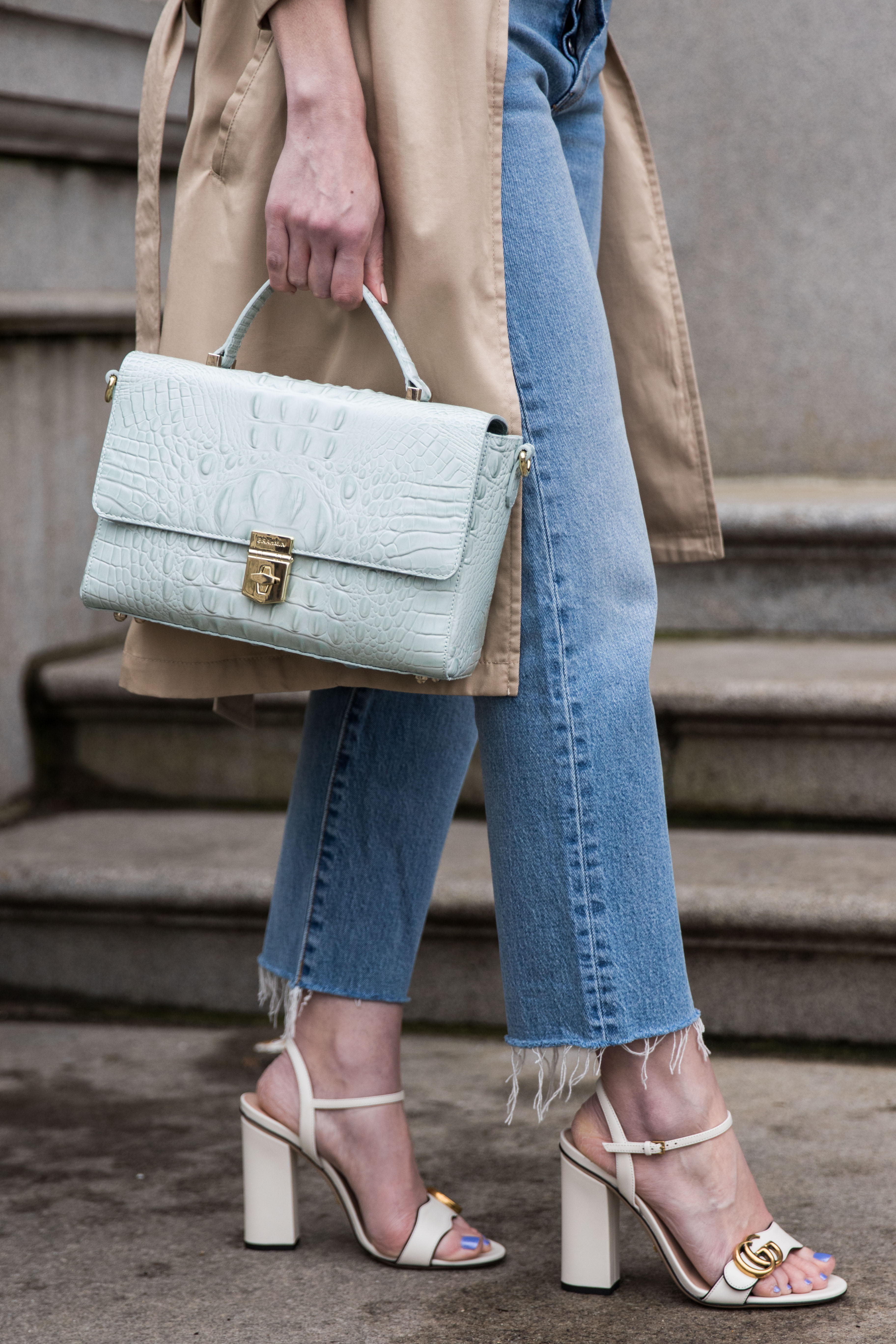 Springtime Details: Khaki Trench, Floral Scarf & Block Heel Sandals ...