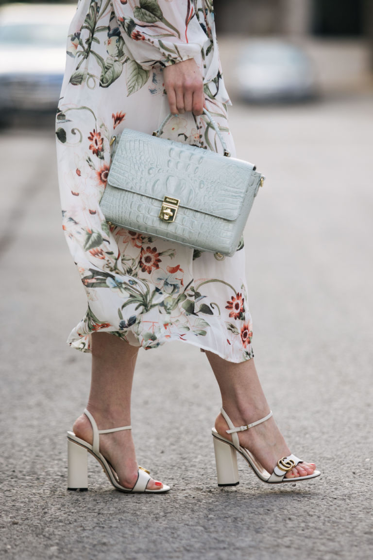Feminine Floral: Midi Dress & Block Heel Sandals - Meagan's Moda