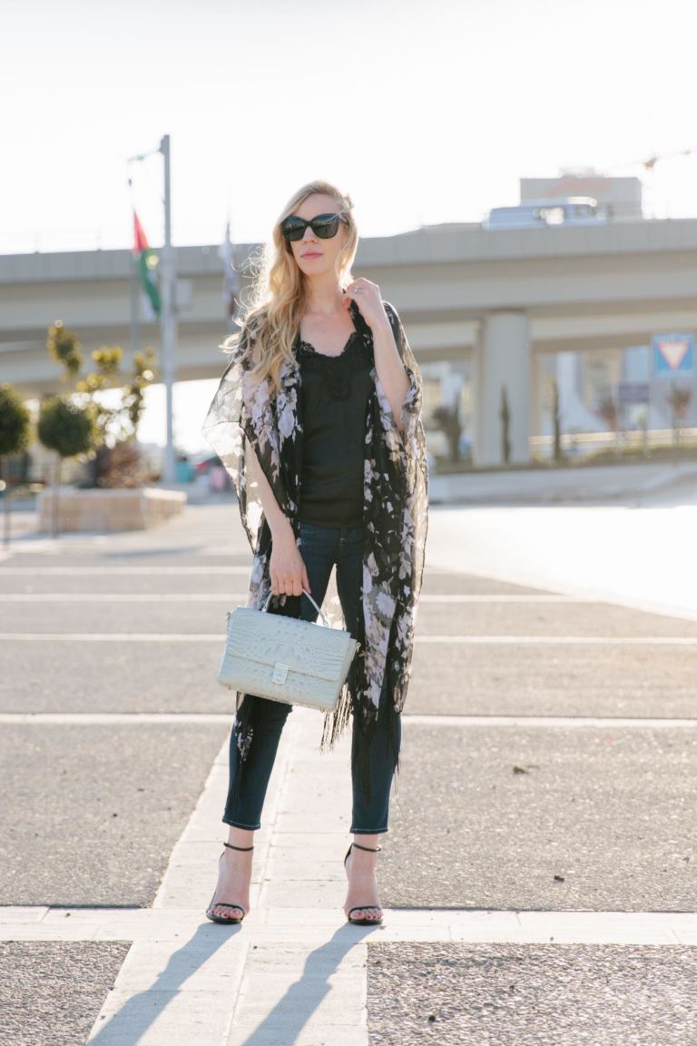 Date Night Look with Floral Kimono - Meagan's Moda