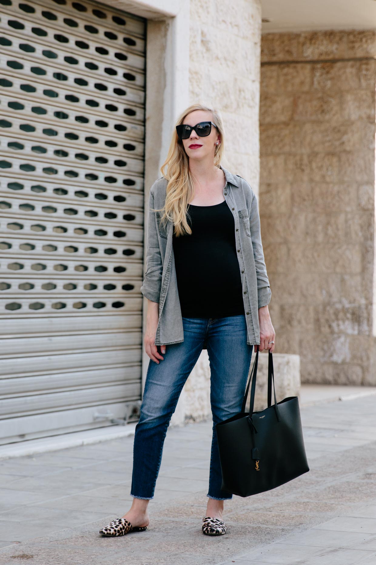 Kohls plaid blanket scarf, how to wear a blanket scarf with open denim  shirt, Louis Vuitton vintage Passy bag, NARS Fire Down Below fall red  lipstick - Meagan's Moda