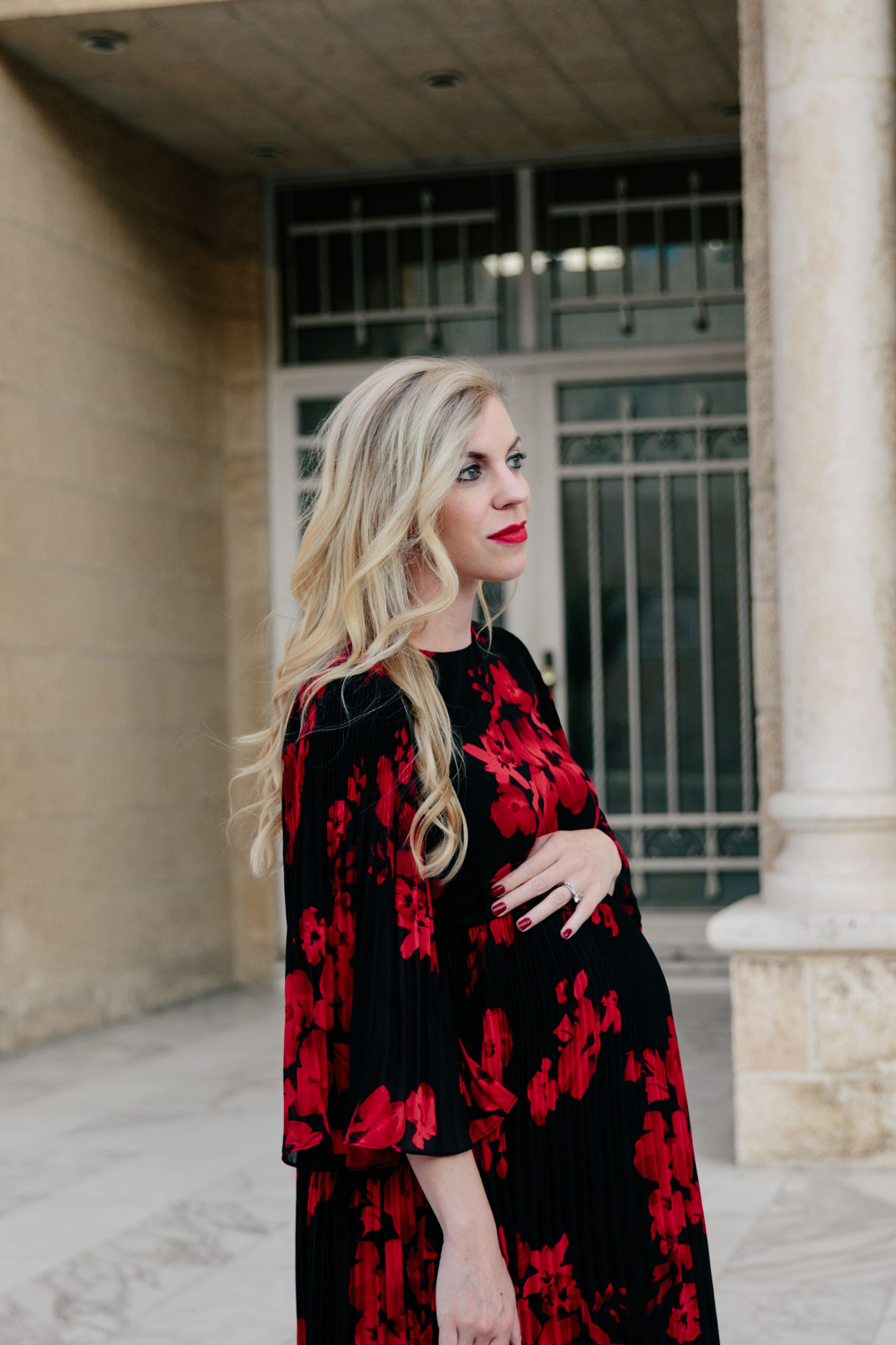 h&m red floral midi dress