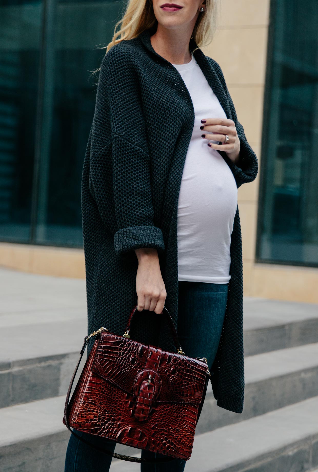 How to wear a sweater dress for fall maternity style, Topshop sweater dress  with Louis Vuitton scarf fall maternity outfit 36 weeks pregnant - Meagan's  Moda