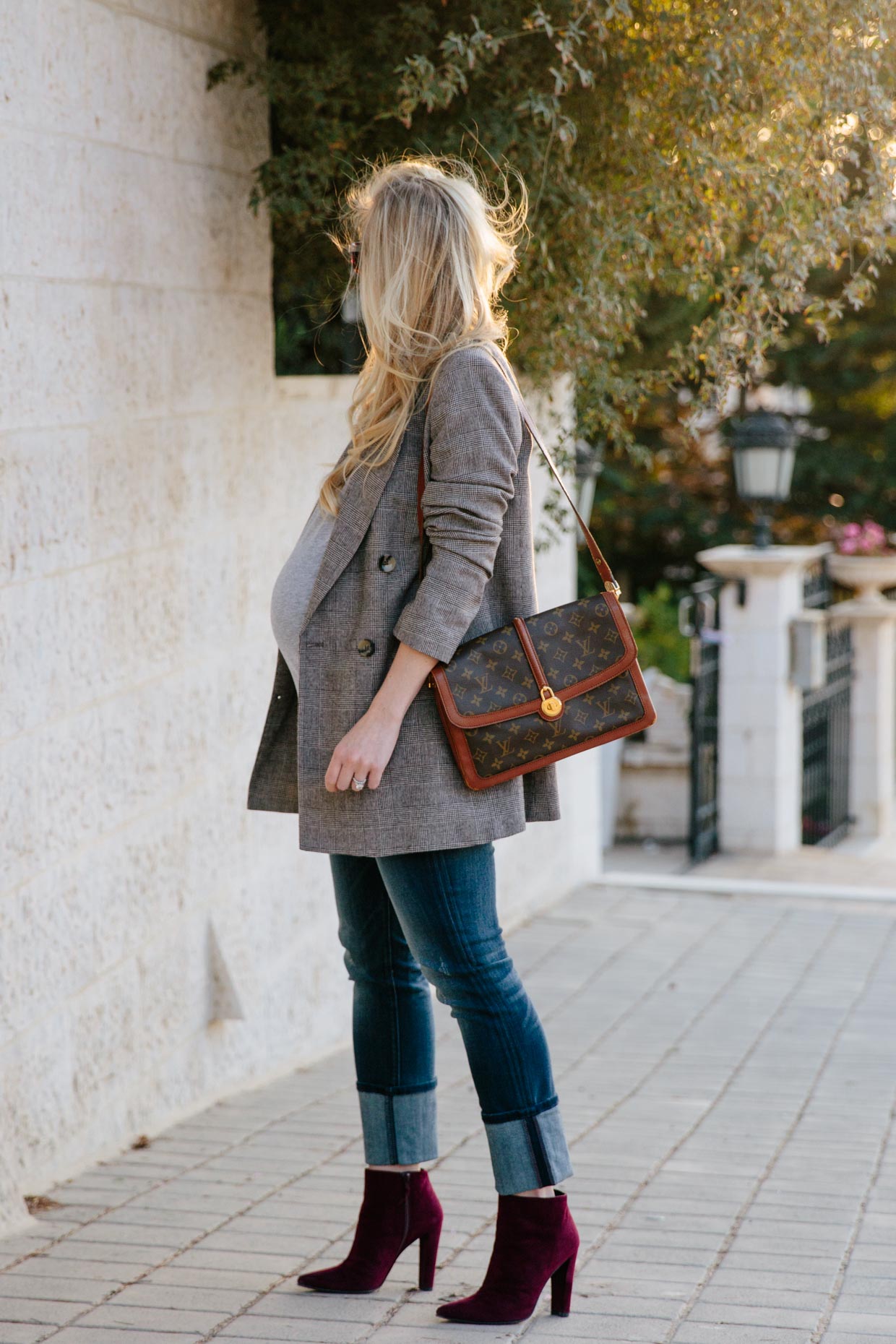 Belted Plaid Blazer & Louis Vuitton Scarf - Meagan's Moda