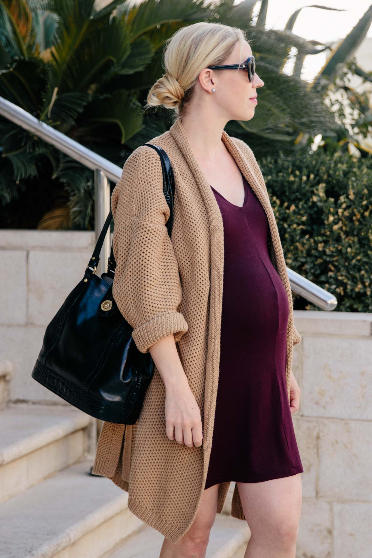 Burgundy dress with sales cardigan