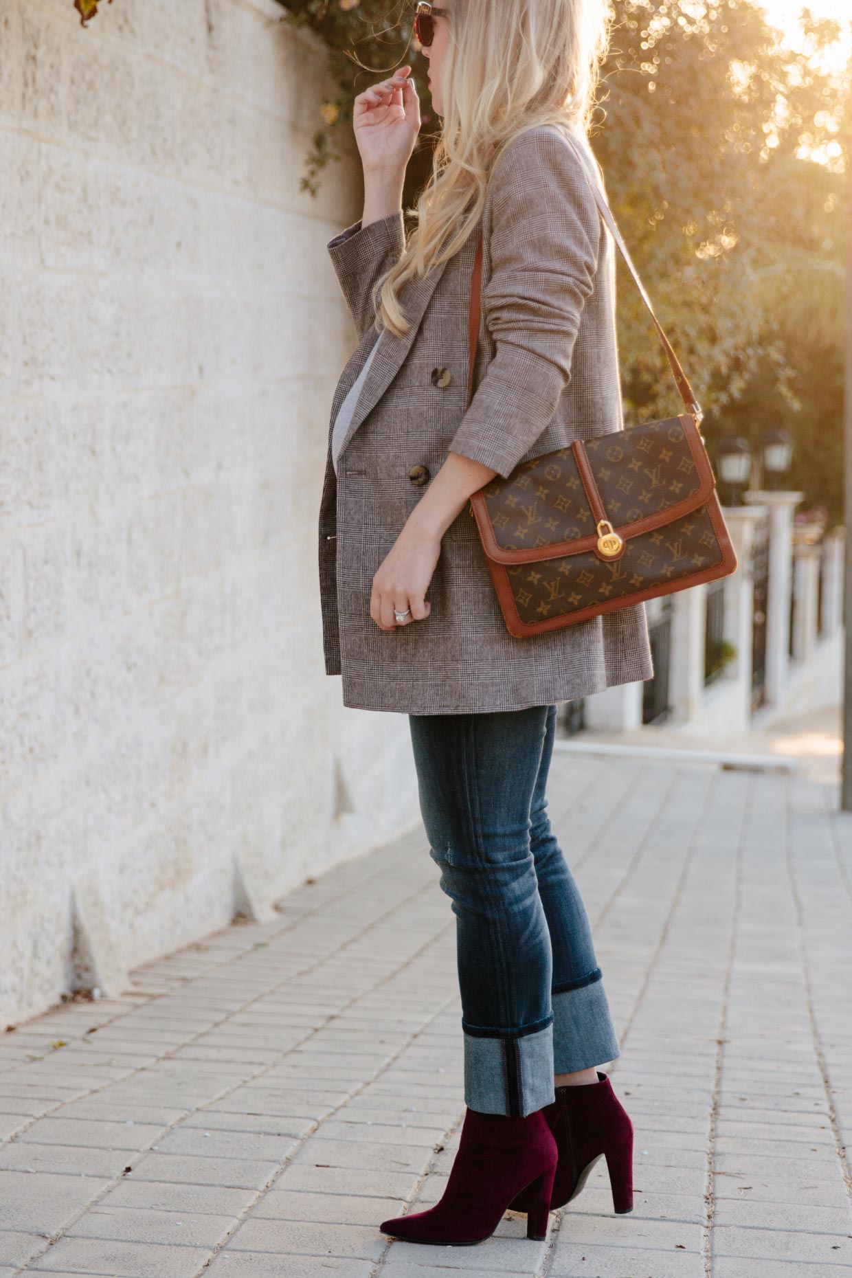 Belted Plaid Blazer & Louis Vuitton Scarf - Meagan's Moda