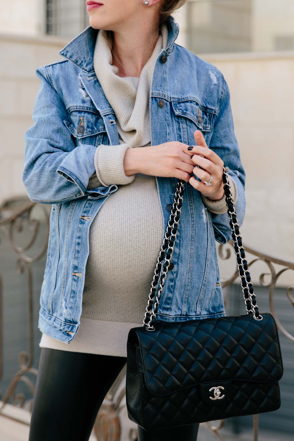 J'Adorable: Striped tee, Faux leather skirt & Leopard clutch