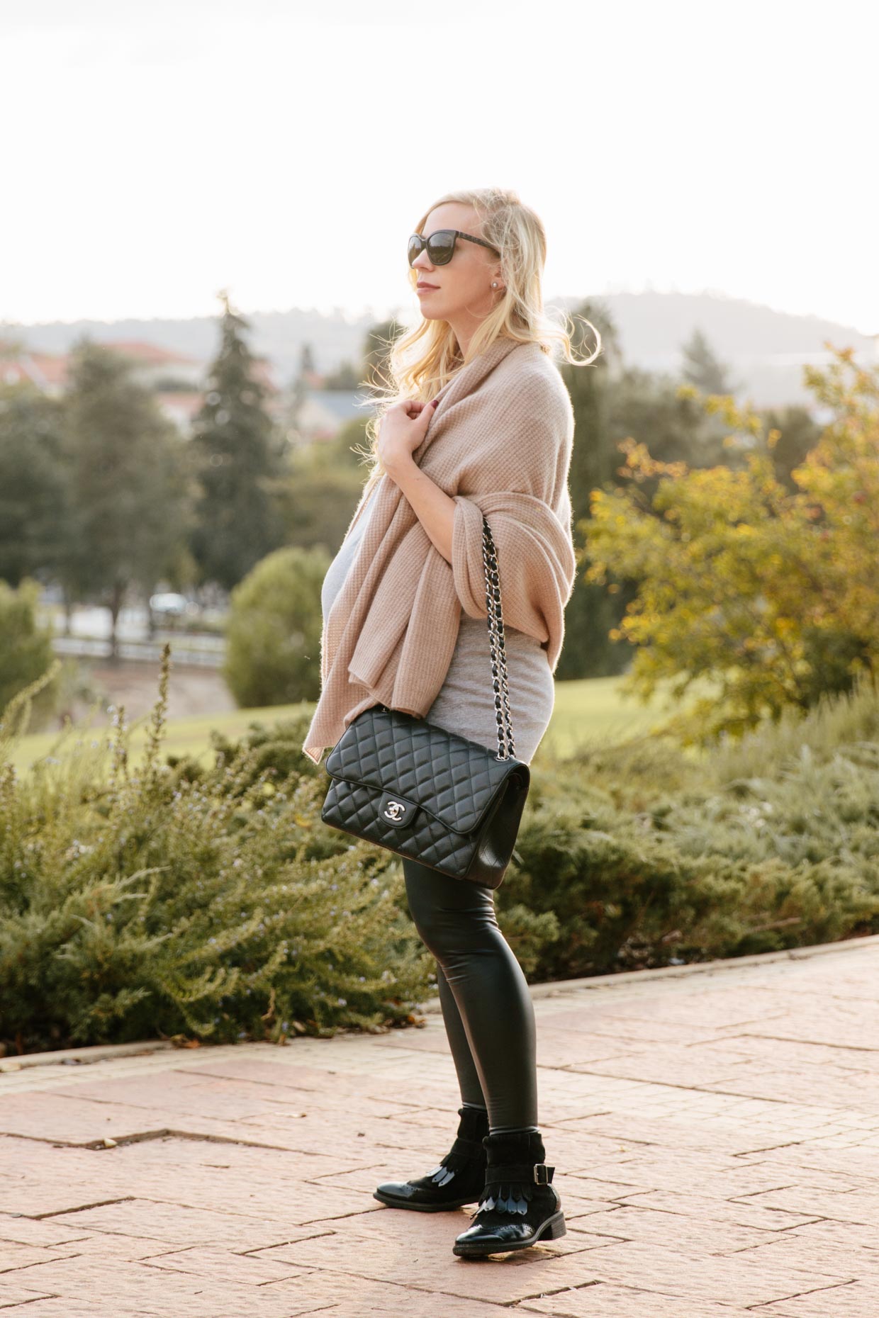 The Coziest Cashmere Wrap and Faux Leather Maternity Leggings - Meagan's  Moda