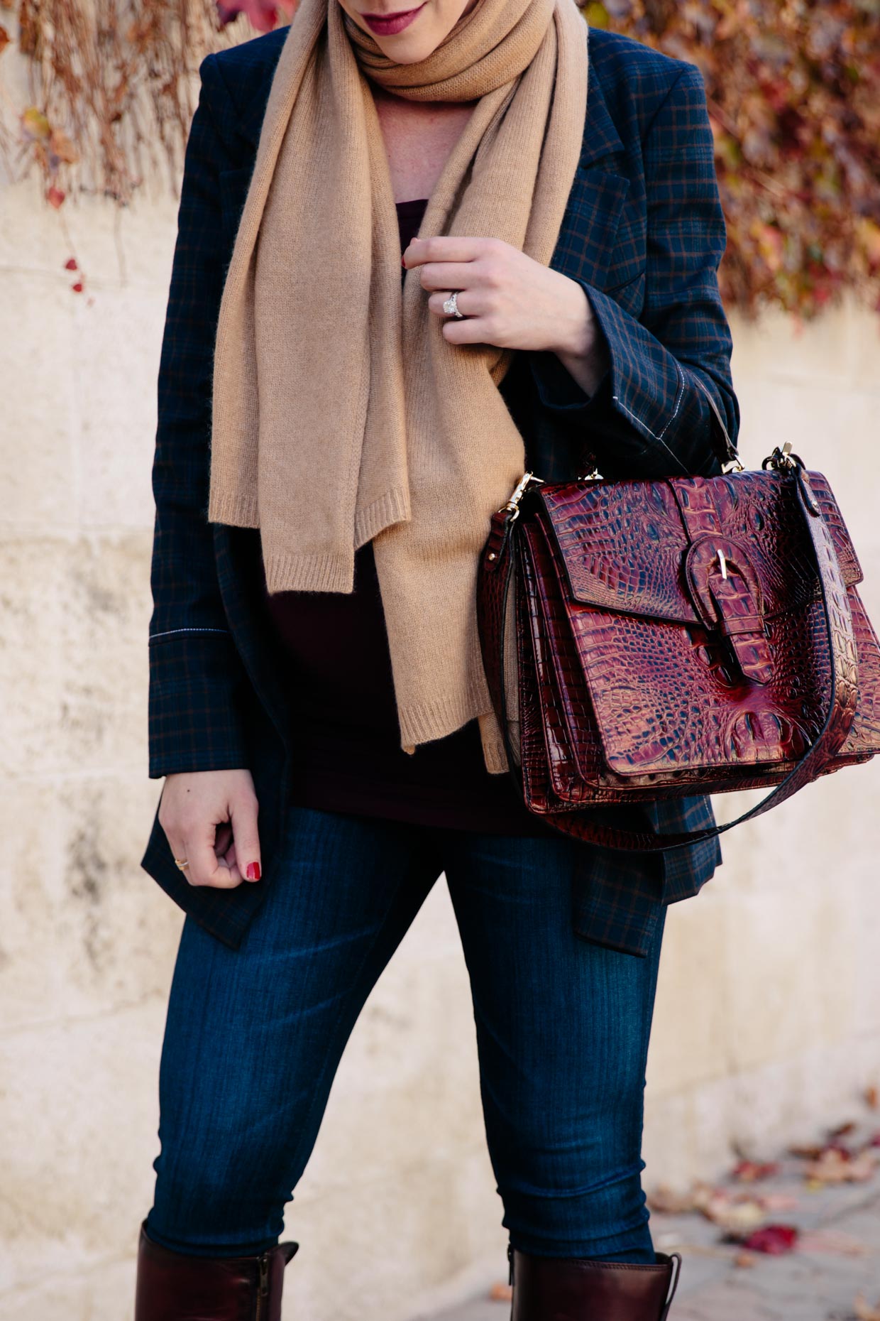 Classic Plaid: Menswear Blazer, Camel Scarf & Riding Boots - Meagan's Moda