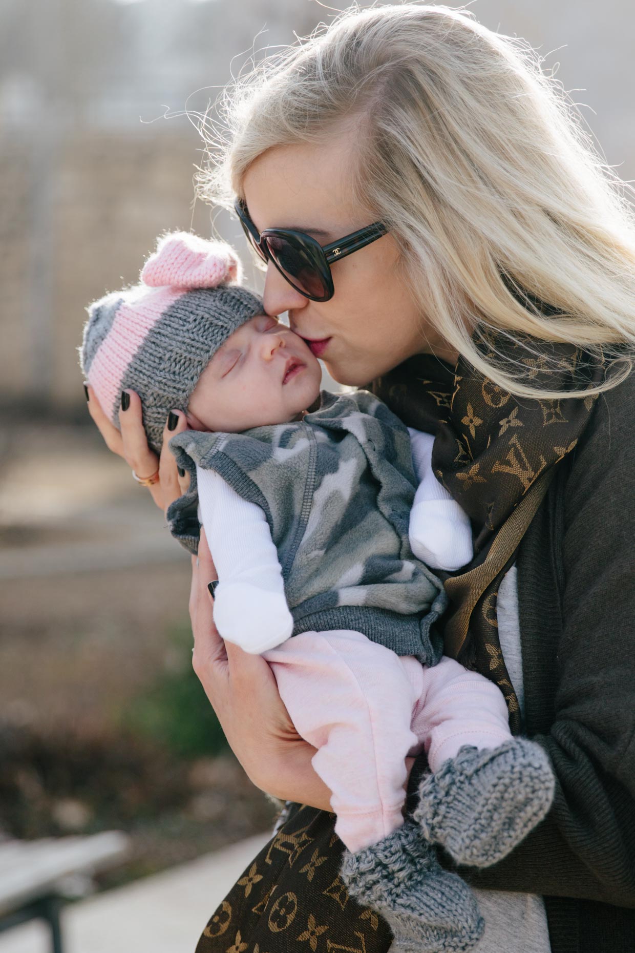 Cute baby girl outfit idea with fleece camo print vest, pink pants and gray  crochet hat - Meagan's Moda