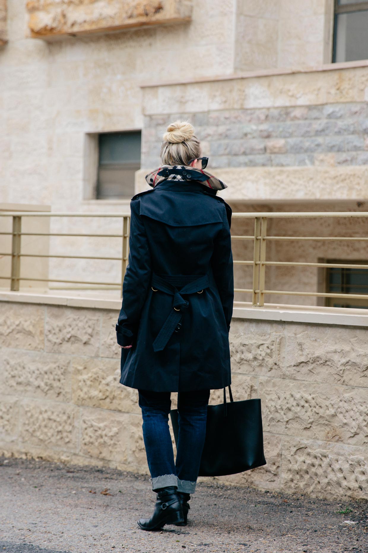 Rainy Day Outfit with Navy Trench Coat - Meagan's Moda