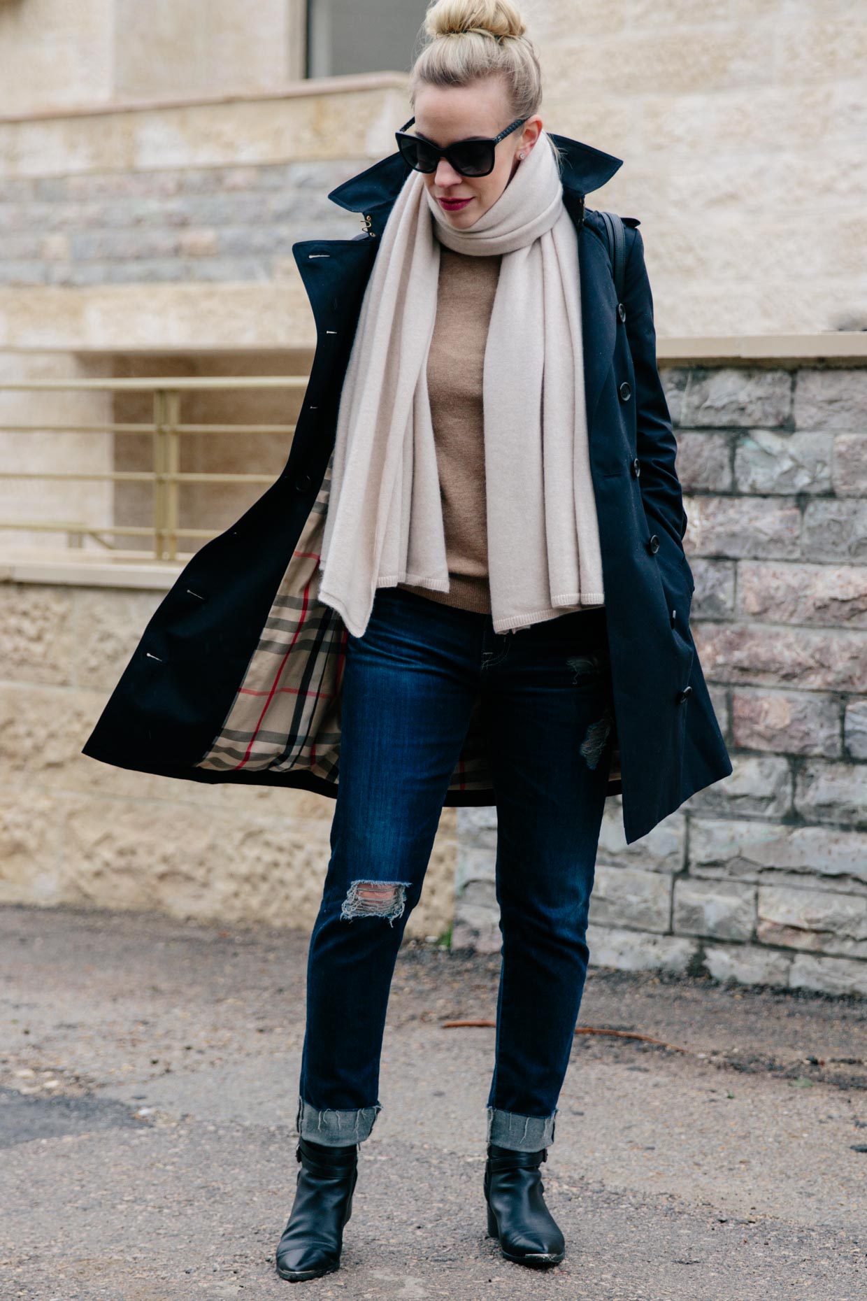 Rainy Day Outfit with Navy Trench Coat - Meagan's Moda