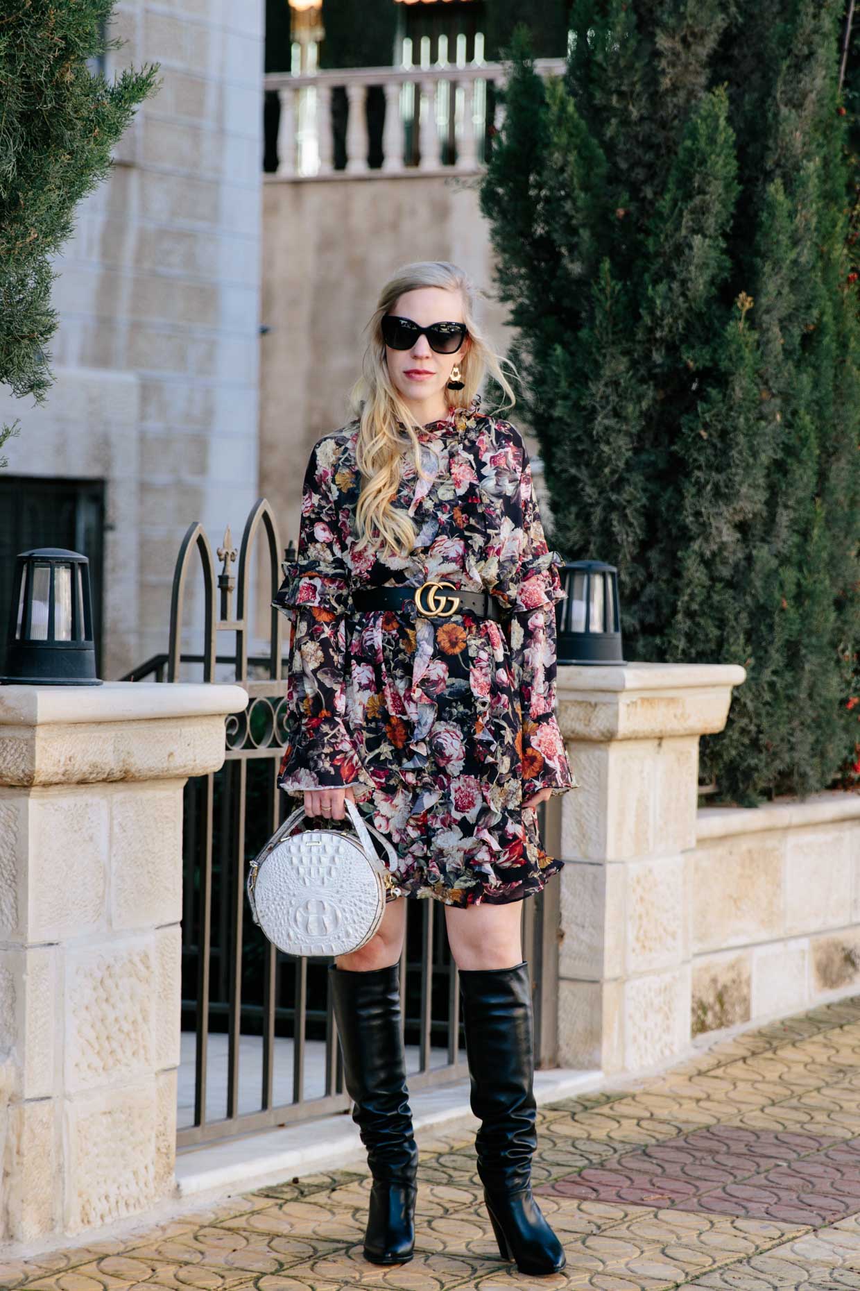 Over the best sale knee floral boots