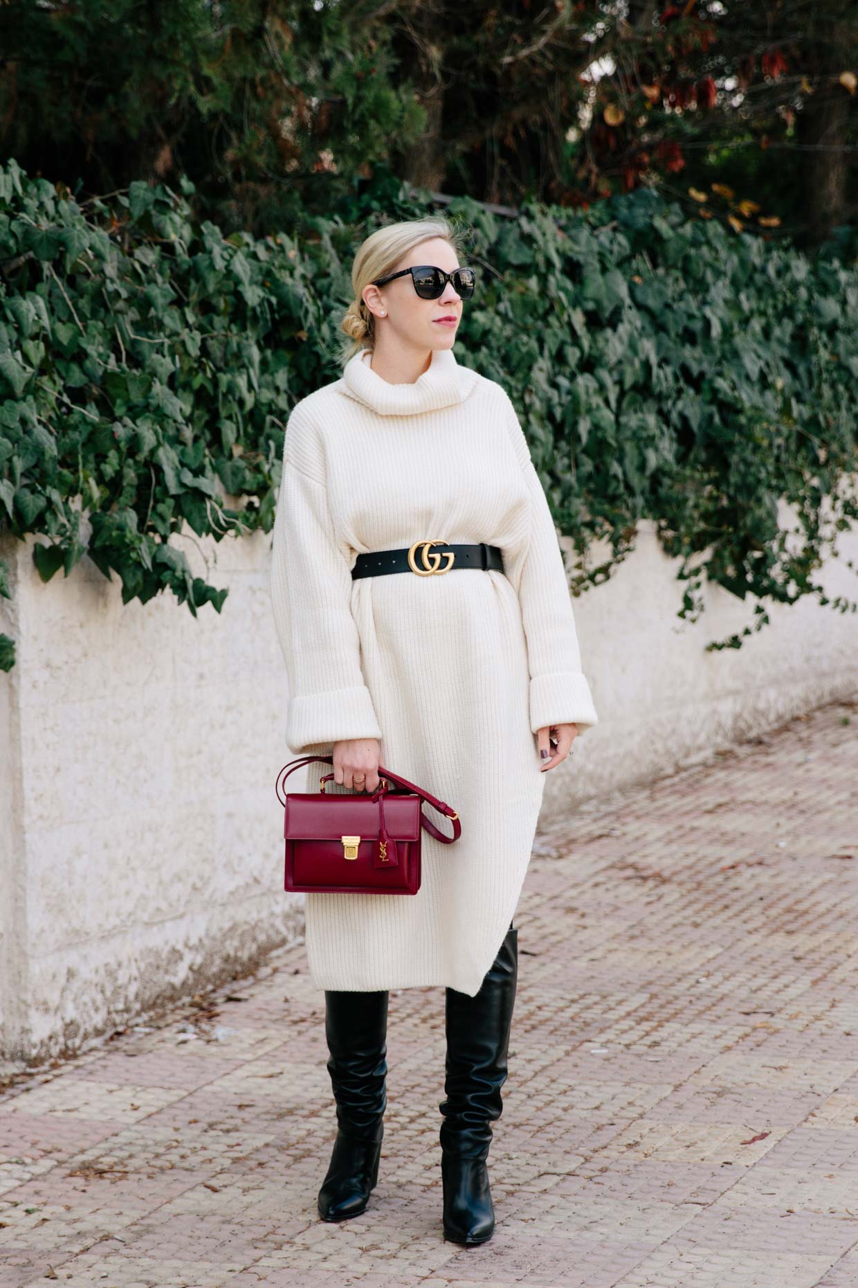 Meagan Brandon fashion blogger wearing olive utility duster jacket with  Gucci Marmont belt and Valentino Rockstud pumps, black and gold buckle  Gucci belt outfit - Meagan's Moda